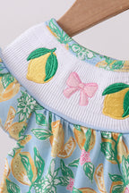Green lemon smocked ruffle bubble