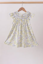 Golden meadow floral smocked ruffle dress