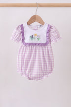 Purple floral embroidery gingham ruffle bubble