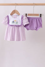 Purple floral embroidery gingham bloomer set
