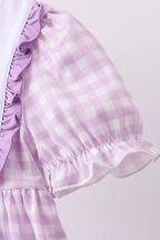 Purple floral embroidery gingham ruffle shorts set