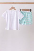 White sailboat embroidery shorts set