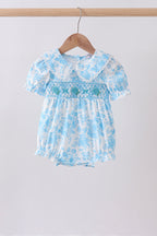Blue rose smocked bubble