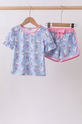 Purple duck print bow shorts set