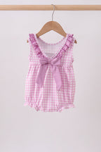 Pink floral bow smocked ruffle bubble
