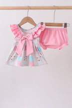 Pink patchwork floral ruffle bloomer set