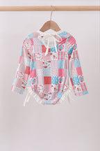 Pink floral patchwork ruffle rashguard