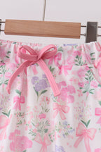 Pink floral bow skorts set