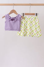 Purple floral bow skorts set