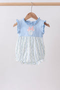 Blue character applique ruffle bubble