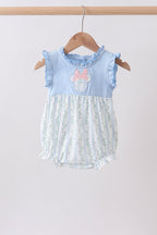 Blue character applique ruffle bubble