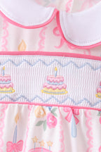 Pink birthday cake smocked bubble