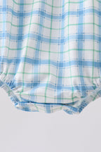 Blue birthday cake smocked plaid bubble