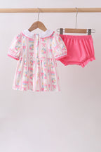 Pink birthday cake smocked bloomer set