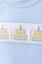 Blue birthday cake smocked plaid shorts set