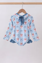 Blue strawberry bow ruffle rashguard