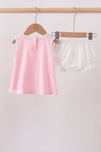 Pink carousel embroidery ruffle bloomer set