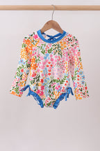 Summer floral print ruffle rashguard