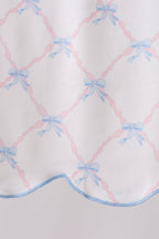 Blue bow ribbon print ruffle shorts set