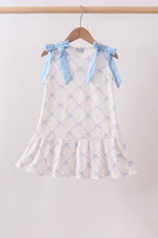 Blue bow ribbon print dress