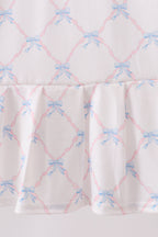 Blue bow ribbon print dress