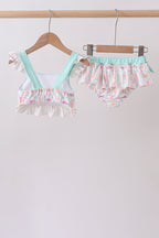 Green castle cream ruffle 2pc swimsuit