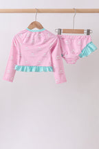 Pink sailboat print ruffle rashguard set