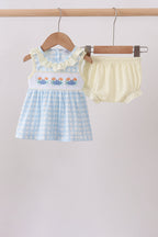 Yellow crab smocked gingham bloomer set