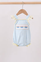 Yellow crab smocked gingham ruffle bubble