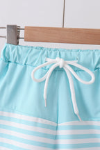 Blue stripe sailboat embroidery swim trunks