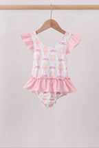 Pink bow castle ruffle one-piece swimsuit