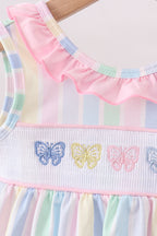 Rainbow stripe butterfly smocked ruffle bloomer set
