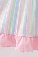 Rainbow stripe butterfly smocked ruffle dress