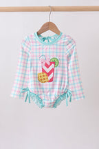 Green plaid horse applique rashguard
