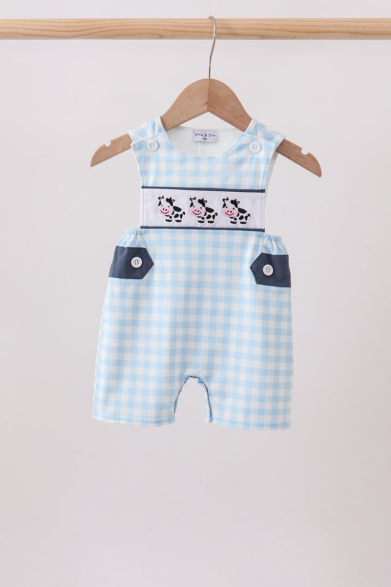 Blue Cow Plaid Embroidered Jon Jon