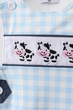 Blue Cow Plaid Embroidered Jon Jon