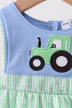 Blue Tractor Applique Seersucker Bubble