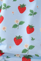 Blue Strawberry Embroidered Ruffle Bow Bubble