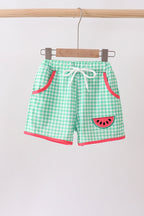 Red Watermelon Embroidered UPF Swim Trunks