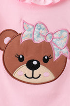 Pink Bear Floral Applique Skorts Set