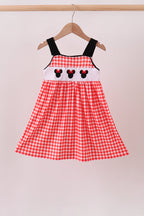 Red Character Plaid Embroidered Dress