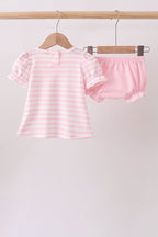 Pink Stripe Apple Book Applique Bubble