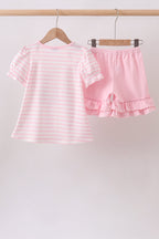 Pink Stripe Apple Book Appliqué Ruffle Set