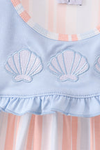 Seashell Stripe Embroidered Dress