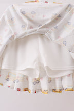 Red Bus Embroidered Skorts Set