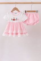 Pink Pencil ABC embroidery gingham bloomer set