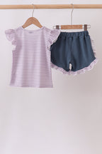 Purple Stripe Ruffle Set
