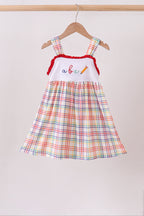 Red ABC Embroidered Plaid Dress