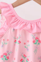 Pink Floral Ruffle One-Piece Swimsuit