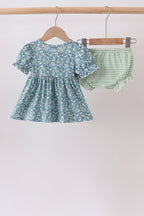 Teal Floral Lace Bow Bloomer Set